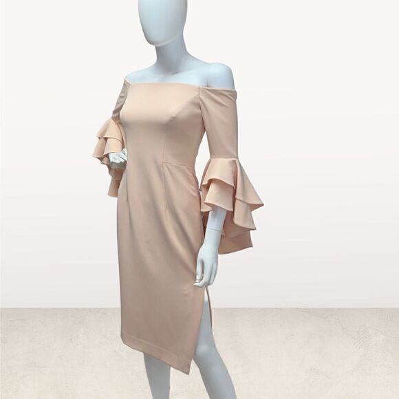 Milly Peach Off The Shoulder Ruffle Sleeve Dress - Picture 1 of 7
